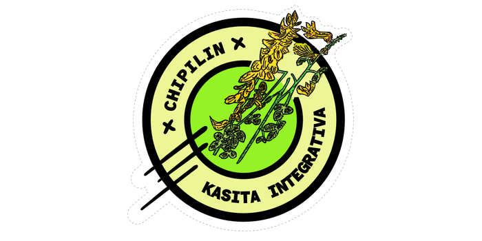 logo de chpilin: en un circulo con contorno negro y fondo amarillo  crema, hay otro circulo verde, entre estos dice CHIPILIN KASITA  INTEGRATIVA y en el medio hay un fibujo de una plantita de chipilin
