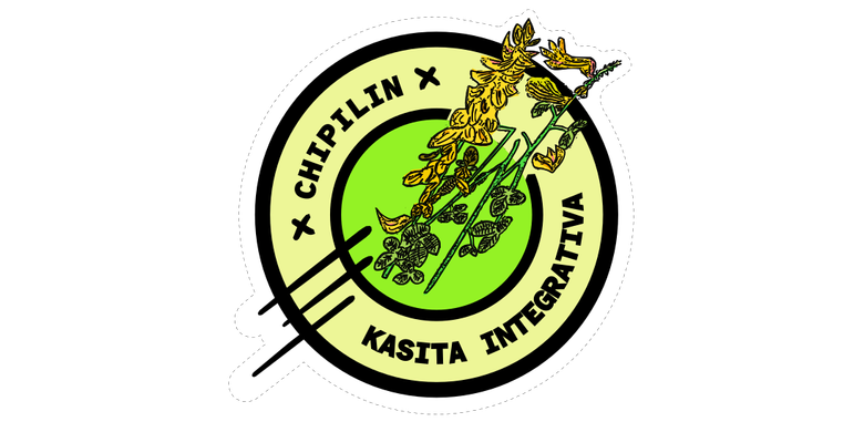 logo de chpilin: en un circulo con contorno negro y fondo amarillo  crema, hay otro circulo verde, entre estos dice CHIPILIN KASITA  INTEGRATIVA y en el medio hay un fibujo de una plantita de chipilin